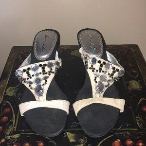Jeweled tan heeled sandal